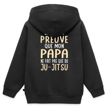 Mon papa ne fait pas que du ju-jitsu - Sweat Premium à capuche zippé enfant bio - noir - Dos - AI Model Kid Male (0cm)