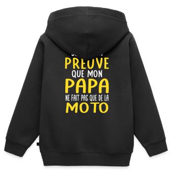 Mon papa ne fait pas que de la moto - Sweat Premium à capuche zippé enfant bio - noir - Dos - AI Model Kid Male (0cm)