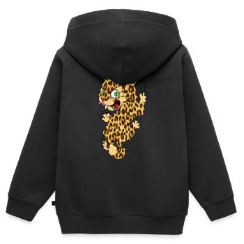 Léopard safari savane Afrique - Sweat Premium à capuche zippé enfant bio - noir - Dos - AI Model Kid Male (0cm)