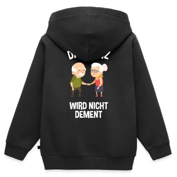 Das Herz wird nicht dement Pflege mit Herz - Kinder Premium Organic Zip Hoodie - Schwarz - Hinten - AI Model Kid Male (0cm)