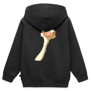 Oiseau Autruche Drôle (b) - Sweat Premium à capuche zippé enfant bio - noir - Dos - AI Model Kid Male (0cm)