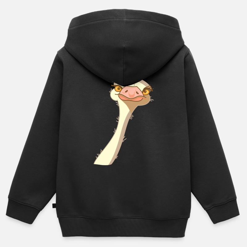 Oiseau Autruche Drôle (b) - Sweat Premium à capuche zippé enfant bio - noir