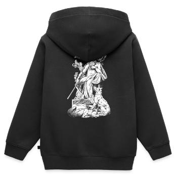 Odin sur le trône avec des lances, des corbeaux et des loups - Sweat Premium à capuche zippé enfant bio - noir - Dos - AI Model Kid Male (0cm)