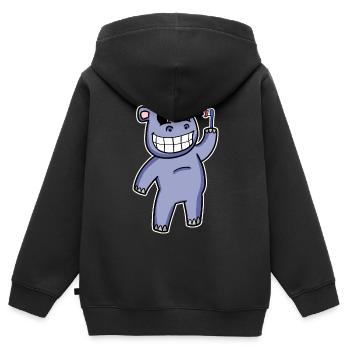 Hippopotame avec brosse à dents - Sweat Premium à capuche zippé enfant bio - noir - Dos - AI Model Kid Male (0cm)