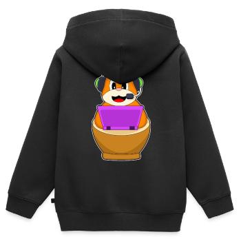 Secrétaire de hamster, bureau d’ordinateur portable - Sweat Premium à capuche zippé enfant bio - noir - Dos - AI Model Kid Male (0cm)
