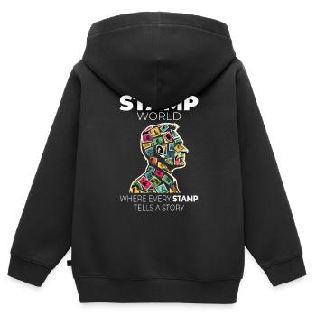 Timbres-poste d’époque Collectionneur de papa - Sweat Premium à capuche zippé enfant bio - noir - Dos - AI Model Kid Male (0cm)