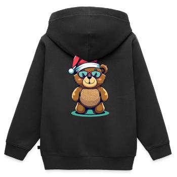 Ours en peluche avec chapeau de Noël - Sweat Premium à capuche zippé enfant bio - noir - Dos - AI Model Kid Male (0cm)