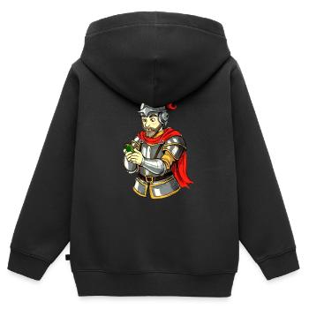 Chevalier avec smartphone - Sweat Premium à capuche zippé enfant bio - noir - Dos - AI Model Kid Male (0cm)