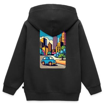 Voiture en ville - Sweat Premium à capuche zippé enfant bio - noir - Dos - AI Model Kid Male (0cm)