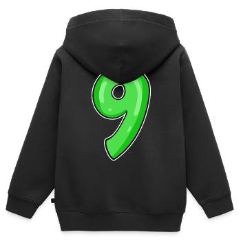 Numéro 9 - Neuf - 9 Motif - Sweat Premium à capuche zippé enfant bio - noir - Dos - AI Model Kid Male (0cm)