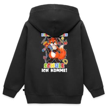 Niedlicher Schulkind Fuchs Schule Einschulung - Kinder Premium Organic Zip Hoodie - Schwarz - Hinten - AI Model Kid Male (0cm)