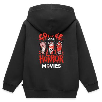 Horrorfilme und Kaffee - Kinder Premium Organic Zip Hoodie - Schwarz - Hinten - AI Model Kid Male (0cm)