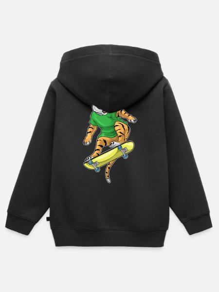 Tiger Skater Skateboard - Premium børne zip-hættetrøje økologisk - sort