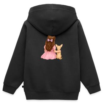 Kleines brünettes Mädchen mit Chihuah - Kinder Premium Organic Zip Hoodie - Schwarz - Hinten - AI Model Kid Male (0cm)