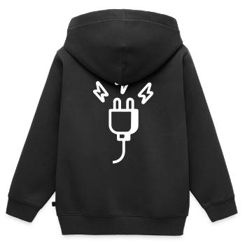 Strom Stecker Symbol - Kinder Premium Organic Zip Hoodie - Schwarz - Hinten - AI Model Kid Male (0cm)
