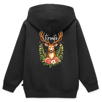 Dirndl Ersatz Hirsch Blumen Tracht bayerisch  - Kinder Premium Organic Zip Hoodie - Schwarz - Hinten - AI Model Kid Male (0cm)