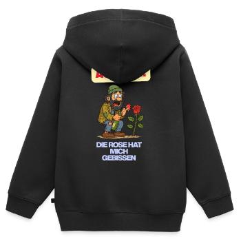 La rose m’a mordu - Sweat Premium à capuche zippé enfant bio - noir - Dos - AI Model Kid Male (0cm)