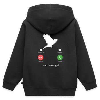 Mon Frinsonnier appelle et je dois y aller Oiseau Design - Sweat Premium à capuche zippé enfant bio - noir - Dos - AI Model Kid Male (0cm)