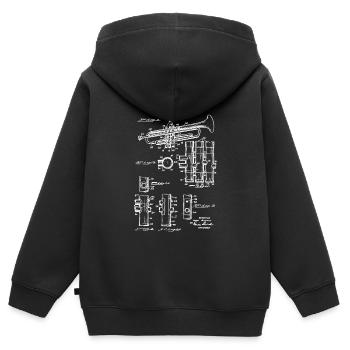 Trompette – Brevet de dessin technique Vintage blanc - Sweat Premium à capuche zippé enfant bio - noir - Dos - AI Model Kid Male (0cm)