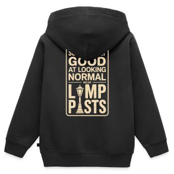 Comment paraître normal sur des lanternes | Humour de géocaching - Sweat Premium à capuche zippé enfant bio - noir - Dos - AI Model Kid Male (0cm)