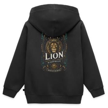 Lion royal émeraude: couronne et or - Sweat Premium à capuche zippé enfant bio - noir - Dos - AI Model Kid Male (0cm)