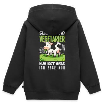 Second Hand Vegetarier Kuh Isst Gras Fleisch - Kinder Premium Organic Zip Hoodie - Schwarz - Hinten - AI Model Kid Male (0cm)