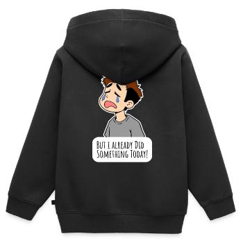 Dein Kind will nicht im Haushalt helfen? - Kinder Premium Organic Zip Hoodie - Schwarz - Hinten - AI Model Kid Male (0cm)