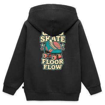 FLUX DE PLANCHER EN QUAD SKATE - Sweat Premium à capuche zippé enfant bio - noir - Dos - AI Model Kid Male (0cm)