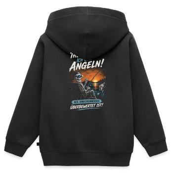 Therapie? Ich Geh Angeln – Skelett am See - Kinder Premium Organic Zip Hoodie - Schwarz - Hinten - AI Model Kid Male (0cm)