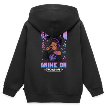 Anime and Music Chibi Black Girl - Kinder Premium Organic Zip Hoodie - Schwarz - Hinten - AI Model Kid Male (0cm)