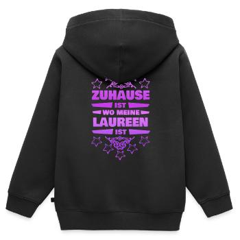 Ehefrau Laureen - Kinder Premium Organic Zip Hoodie - Schwarz - Hinten - AI Model Kid Male (0cm)
