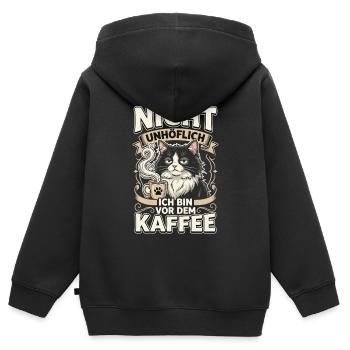 Kaffee Katze Spruch Nicht Unhöflich - Kinder Premium Organic Zip Hoodie - Schwarz - Hinten - AI Model Kid Male (0cm)