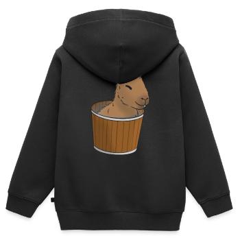 Mème Capybara - Sweat Premium à capuche zippé enfant bio - noir - Dos - AI Model Kid Male (0cm)