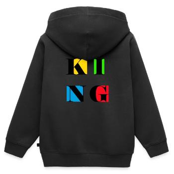 König - Kinder Premium Organic Zip Hoodie - Schwarz - Hinten - AI Model Kid Male (0cm)