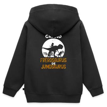 Futur grand frèrosaurus Annonce Jumeaux Humour - Sweat Premium à capuche zippé enfant bio - noir - Dos - AI Model Kid Male (0cm)