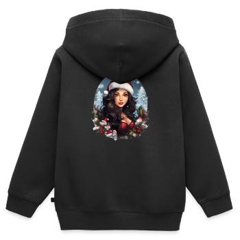 Frau Claus - Kinder Premium Organic Zip Hoodie - Schwarz - Hinten - AI Model Kid Male (0cm)