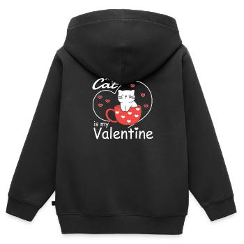 Saint-Valentin Mon chat est mon chat de la Saint-Valentin - Sweat Premium à capuche zippé enfant bio - noir - Dos - AI Model Kid Male (0cm)