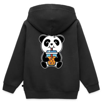 Panda trink - Kinder Premium Organic Zip Hoodie - Schwarz - Hinten - AI Model Kid Male (0cm)