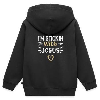 Je suis Stickin avec Jésus - Jésus - Sweat Premium à capuche zippé enfant bio - noir - Dos - AI Model Kid Male (0cm)