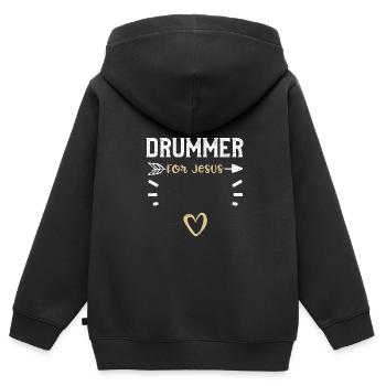 Tambour pour Jésus - Jésus - Sweat Premium à capuche zippé enfant bio - noir - Dos - AI Model Kid Male (0cm)