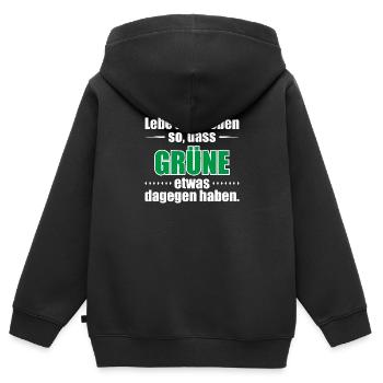 Lebe dein Leben so, dass Grüne etwas dagegen haben - Kinder Premium Organic Zip Hoodie - Schwarz - Hinten - AI Model Kid Male (0cm)