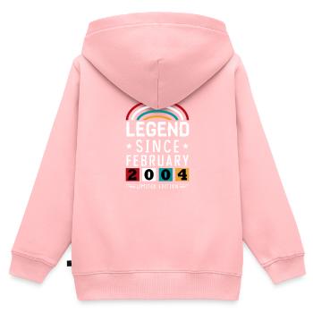 2004 Legend Since Birthday Gift Février - Sweat Premium à capuche zippé enfant bio - rose - Dos - AI Model Kid Female (0cm)