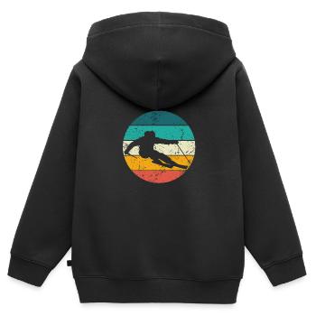Cadeau de ski vintage pour les skieurs Sports d’hiver - Sweat Premium à capuche zippé enfant bio - noir - Dos - AI Model Kid Male (0cm)
