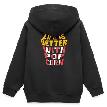 La vie avec le pop-corn et les films Manger du - Sweat Premium à capuche zippé enfant bio - noir - Dos - AI Model Kid Male (0cm)