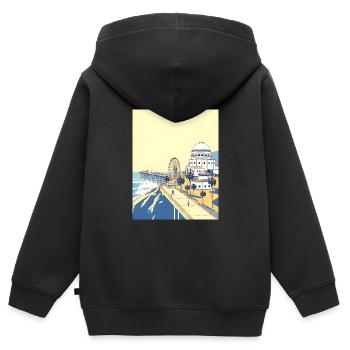 Retro Los Angeles Santa Monica Pier - Kinder Premium Organic Zip Hoodie - Schwarz - Hinten - AI Model Kid Male (0cm)