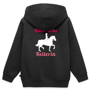 cavalier, cheval, jeune cavalier, illustration - Sweat Premium à capuche zippé enfant bio - noir - Dos - AI Model Kid Male (0cm)
