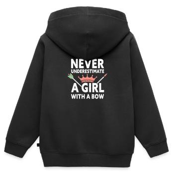 Ne sous-estimez jamais une fille avec un arc drôle - Sweat Premium à capuche zippé enfant bio - noir - Dos - AI Model Kid Male (0cm)