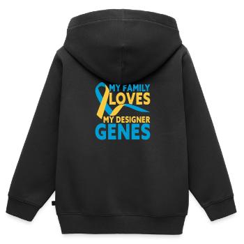 Ma famille aime mon syndrome de Down Designer Genes - Sweat Premium à capuche zippé enfant bio - noir - Dos - AI Model Kid Male (0cm)
