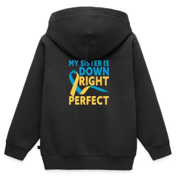 Ma sœur est en bas parfait syndrome de Down - Sweat Premium à capuche zippé enfant bio - noir - Dos - AI Model Kid Male (0cm)