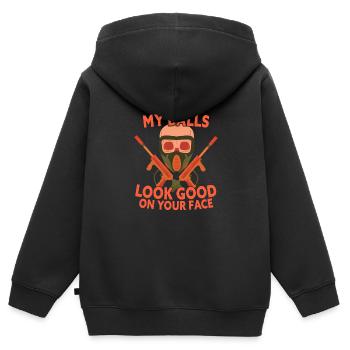 Mes balles ont l’air bien sur ton visage Drôle paintball - Sweat Premium à capuche zippé enfant bio - noir - Dos - AI Model Kid Male (0cm)